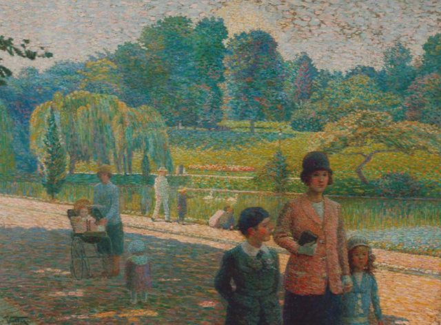 Ludovic Vallée | Figures in a park, Öl auf Leinwand, 89,8 x 117,0 cm, signed l.l.