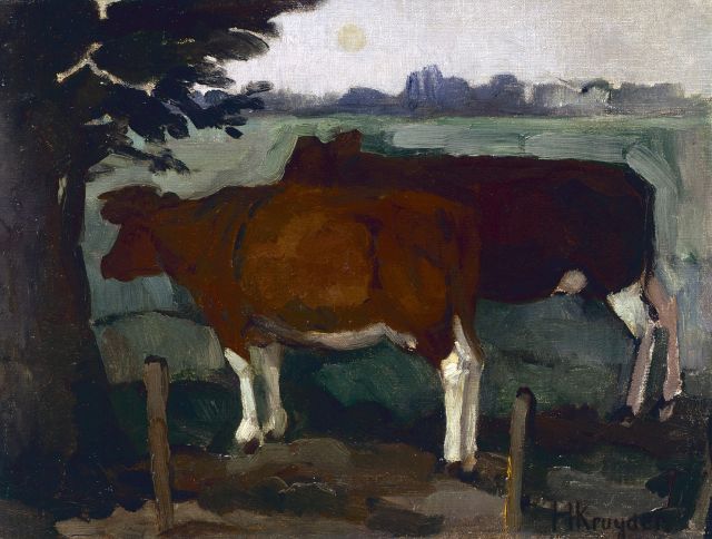 Herman Kruyder | Cows in a landscape, Öl auf Leinwand, 29,8 x 39,2 cm, signed l.r.