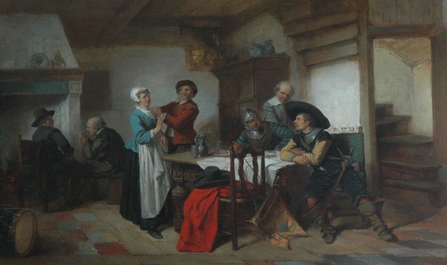Herman ten Kate | At the inn, Öl auf Tafel, 45,2 x 72,2 cm, signed l.l.