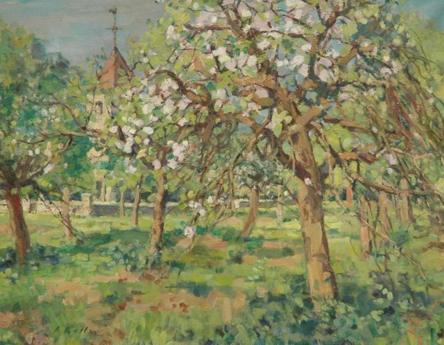 Adolphe Keller | Orchard in bloom, Öl auf Leinwand, 73,4 x 92,3 cm, signed l.l. und dated 1954 on the stretcher