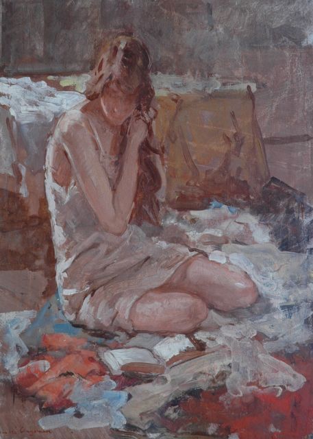 André Cluysenaar | Young lady making her toilet, Öl auf Holz, 33,1 x 23,8 cm, signed l.l.