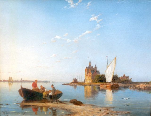 Pieter Cornelis  Dommershuijzen | Unloading the catch, Öl auf Holz, 20,0 x 25,2 cm, signed l.l. und dated 1891