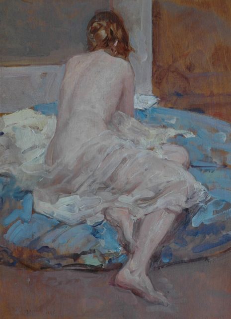 André Cluysenaar | Undressed young lady, Öl auf Holz, 32,6 x 23,9 cm, signed l.l. und dated 1925