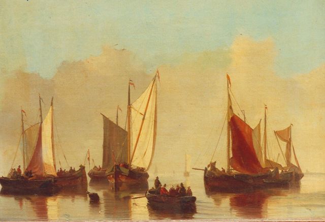 Jacob Willem Gruijter | Shipping on the IJ, Amsterdam, Öl auf Holz, 31,0 x 46,7 cm, signed l.r.