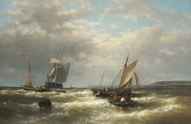 Abraham Hulk | Schiffe vor der Küste bei stürmischem Wetter, Öl auf Leinwand, 61,7 x 93,0 cm, Unterzeichnet r.u.