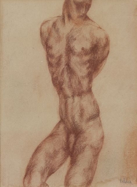 Toon Kelder | Torso eines Mannes, Rote Kreide auf Papier, 25,0 x 18,7 cm, Unterzeichnet r.u.