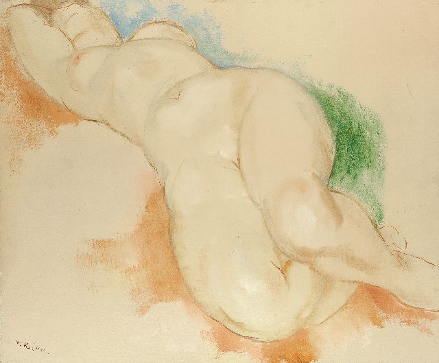 Toon Kelder | Schlafender weiblicher Akt, Bleistift, Kreide und Öl auf Malerholzfaser, 53,9 x 65,0 cm, Unterzeichnet l.u.