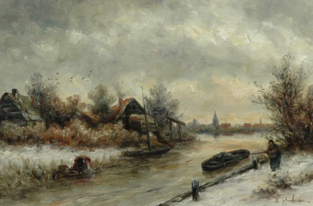 Schulman L.  | Winter landscape near Loosdrecht, Öl auf Holz 27,5 x 40,8 cm, signed l.r.