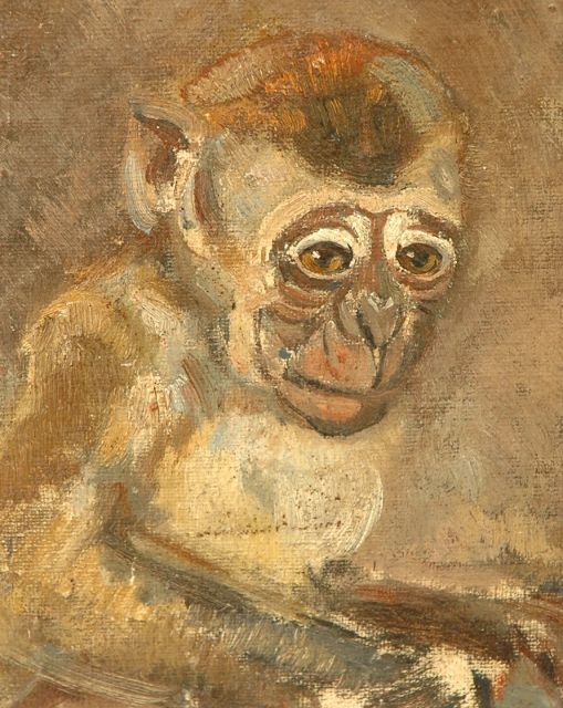 Greta Bruigom | A monkey, Öl auf Leinwand auf Holz, 16,0 x 12,0 cm