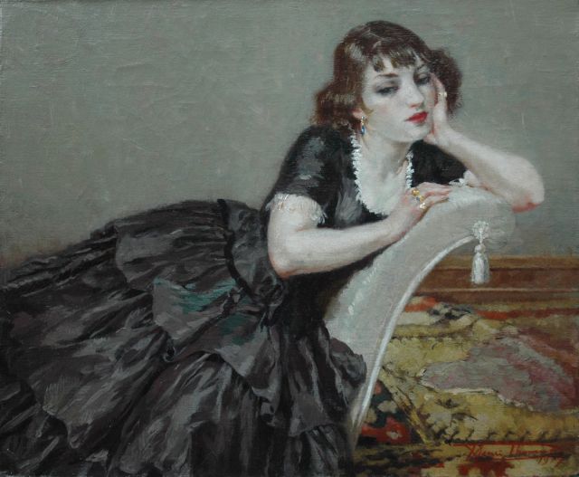 Henri Thomas | Daydreaming, Öl auf Leinwand, 50,3 x 60,4 cm, signed l.r. und dated 1917