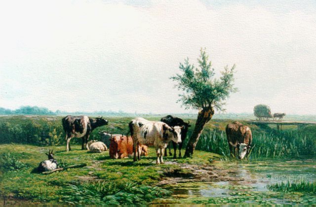 Berg S. van den | Cattle near a stream, Öl auf Holz 30,5 x 39,2 cm, signed l.l.