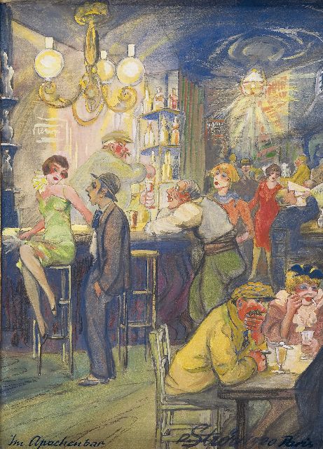 Paul Strör | At the Apachenbar, Paris, Gouache und Öl auf Papier, 36,8 x 26,9 cm, signed l.r. und dated '1920 Paris'