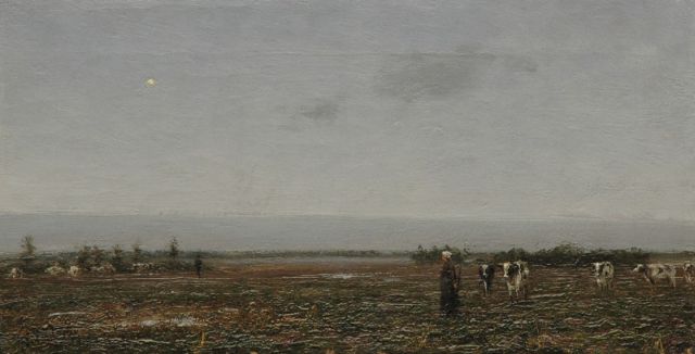 Evert Pieters | A cowherd with cattle in the field, Öl auf Leinwand, 18,8 x 36,0 cm, signed l.l.