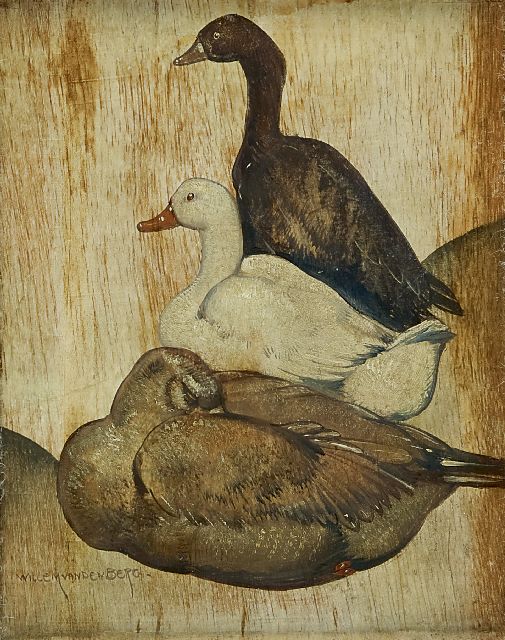 Willem van den Berg | Gänse, Öl auf Holz, 17,4 x 14,1 cm, Unterzeichnet l.u. und im Verso