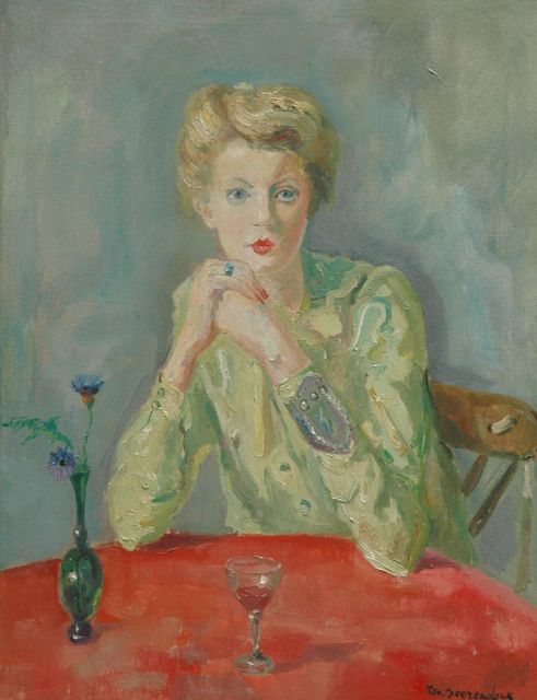 Beerendonk T.H.J.  | A woman in a green blouse, Öl auf Leinwand 75,2 x 57,3 cm, signed l.r.