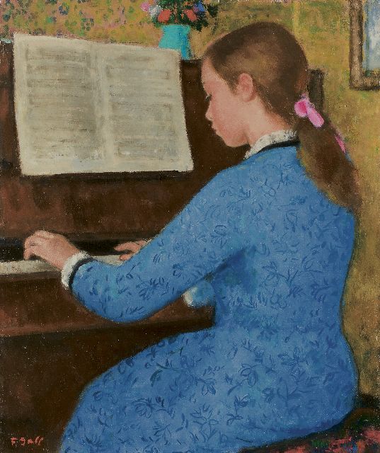 François Gall | Elizabeth-Anne Gall am Klavier, Öl auf Leinwand, 46,1 x 38,2 cm, Unterzeichnet u.l.