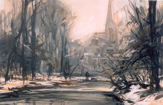 Louis Apol | A winter landscape, Aquarell auf Papier, 16,8 x 24,5 cm, signed l.l.