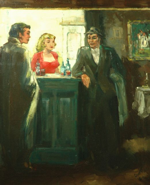 Duval   | Talking at the bar, Öl auf Leinwand 59,3 x 49,8 cm, signed l.r. Duval