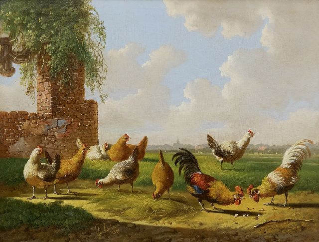 Albertus Verhoesen | Der Hahnenkampf, Öl auf Holz, 17,9 x 23,6 cm, Unterzeichnet M.u. und datiert 1871