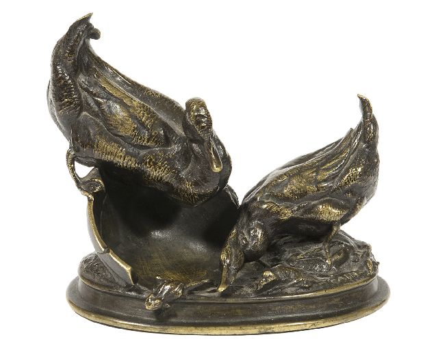 Auguste-Nicolas Cain | Entenpaar mit ihren Sprösslingen, Bronze, 9,9 x 11,0 cm