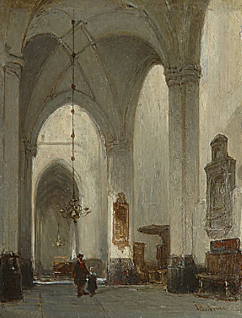 Johannes Bosboom | Innenraum der grote Kerk in Breda, Öl auf Holz, 20,8 x 16,0 cm, Unterzeichnet r.u.