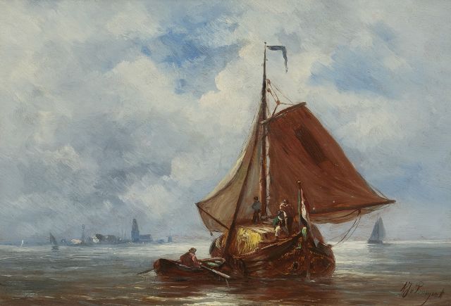 Albert Jurardus van Prooijen | Segelndes Heuschiff, Öl auf Holz, 23,7 x 34,3 cm, Unterzeichnet u.r.