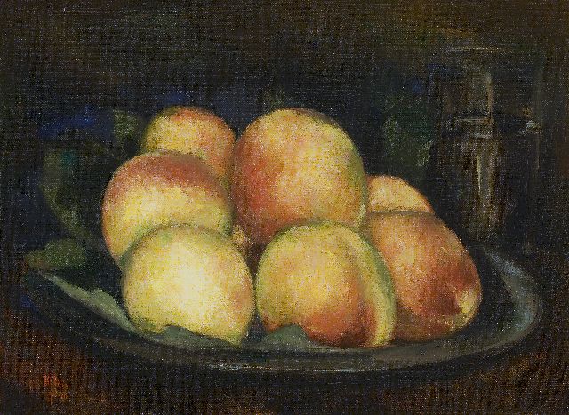 Toon Kelder | Pfirsiche auf einer Zinnschale, Öl auf Leinwand, 32,3 x 43,3 cm, Unterzeichnet l.u. und datiert '40
