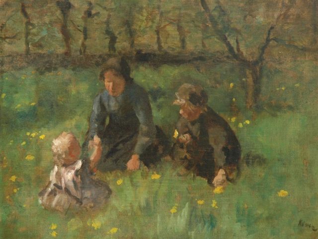 Kever J.S.H.  | Gathering flowers, Öl auf Leinwand 34,6 x 45,5 cm, signed l.r.