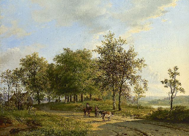 Barend Cornelis Koekkoek | Drovers and their cattle in a summer landscape, Öl auf Leinwand, 44,3 x 60,2 cm, Unterzeichnet r.u. und datiert 1827