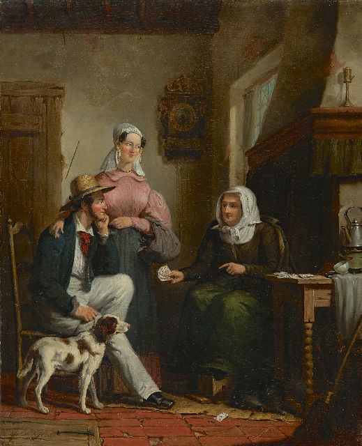 Moritz Calisch | Bei der Wahrsagerin, Öl auf Leinwand, 53,3 x 43,5 cm, Unterzeichnet l.u. und datiert 1856