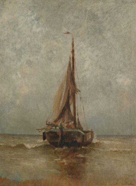 German Grobe | A fishing boat in the breakers, Katwijk, Öl auf Leinwand, 80,1 x 59,9 cm, signed l.r.