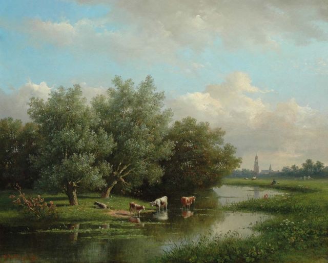 Wisselingh J.P. van | Cows in a summer landscape near Amersfoort, Öl auf Holz 58,3 x 72,4 cm, signed l.l.