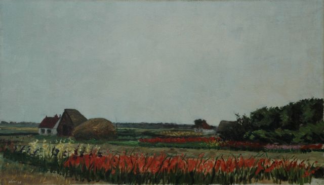 Hollandse School | Field with gladiolus, Öl auf Leinwand, 37,3 x 63,3 cm, signed l.l. with initals 'W.v.W.' und dated '38