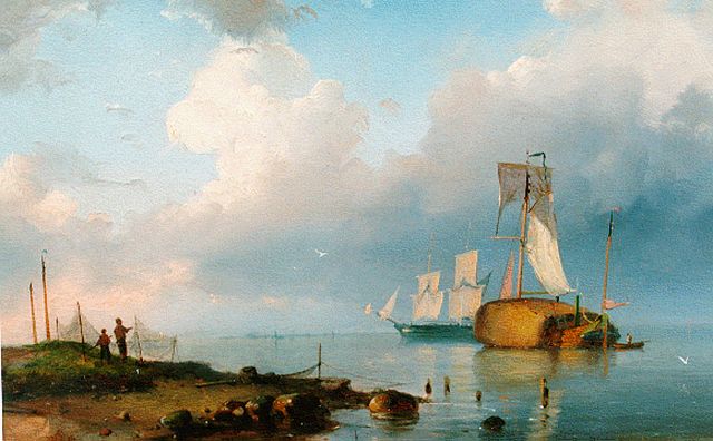 Pieter Cornelis  Dommershuijzen | Shipping on the Zuiderzee, Öl auf Holz, 19,8 x 29,3 cm, signed l.l. with monogram und dated '54