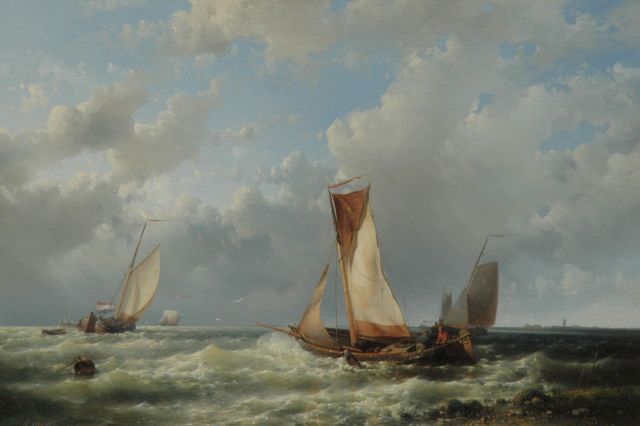 Abraham Hulk | Setting sail in a rising storm, Öl auf Leinwand, 44,6 x 66,2 cm, signed l.l.