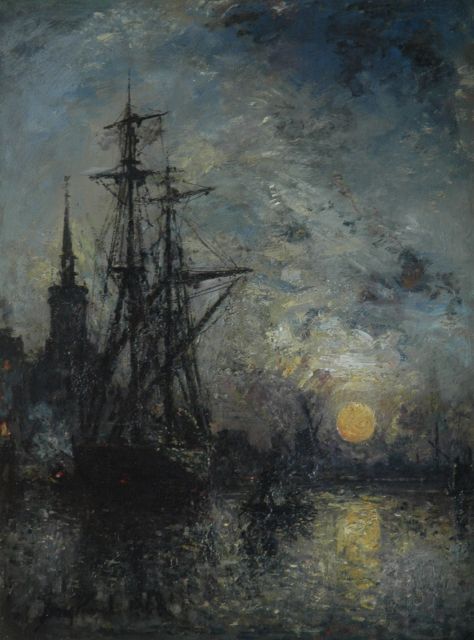 Johan Barthold Jongkind | The harbour of Rotterdam by night, Öl auf Leinwand, 43,1 x 32,4 cm, signed l.l. und dated '68