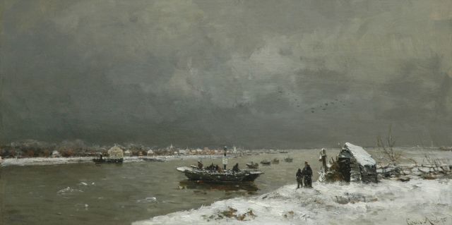 Louis Apol | The river ferry, Öl auf Leinwand, 52,2 x 101,0 cm, signed l.r. und datiert '75