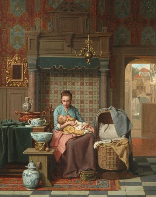 Grips C.J.  | A Dutch interior with mother and child, Öl auf Holz 44,4 x 34,8 cm, signed l.r. und dated 1876