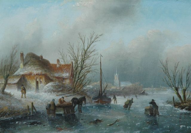 Jacob Jan Coenraad Spohler | Pleasure in the ice, Öl auf Holz, 20,5 x 29,0 cm, signed l.l.