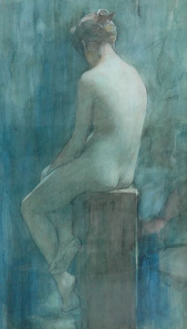 Nicolaas van der Waay | A young model, Kreide und Aquarell auf Papier, 62,8 x 37,1 cm, gesigneerd l.o. (vaag)