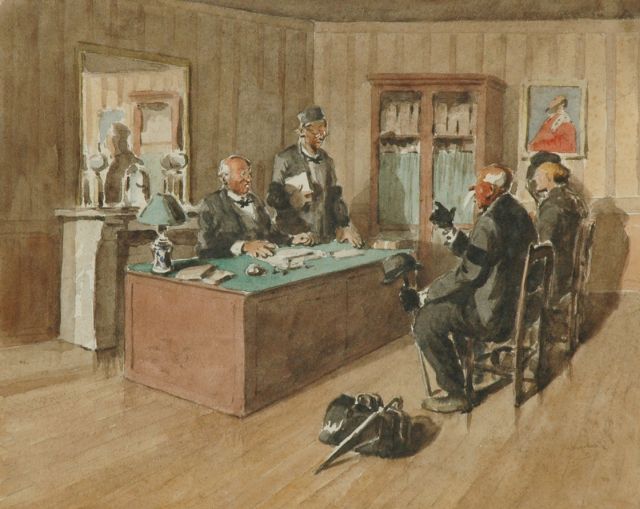 Bognard A.L.  | At the notary, Aquarell auf Papier 35,9 x 44,8 cm, signed l.r. und dated '50