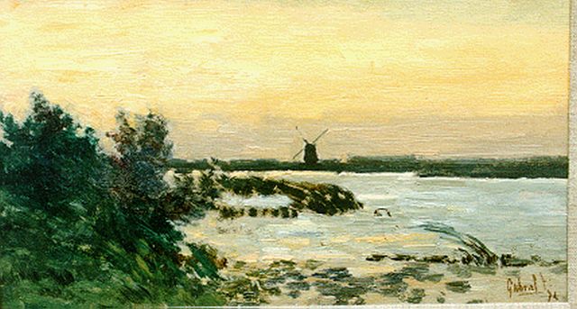 Paul Joseph Constantin Gabriel | An extensive polder landscape, Öl auf Leinwand auf Tafel, 18,7 x 32,5 cm, signed l.r. und dated '74