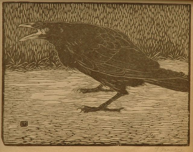 Mankes J.  | A screaming crow, Holzstich auf japanischem Papier 18,3 x 23,8 cm, signed with mon. in the block and l.r. in full (in pencil und executed 1918