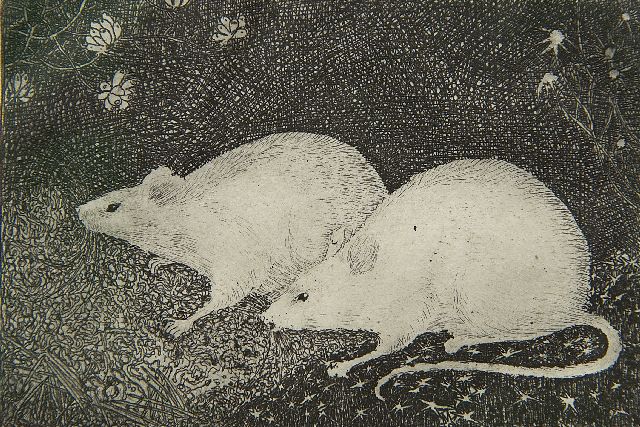 Mankes J.  | Two mice, Radierung auf Papier 6,8 x 10,2 cm, signed l.r. (in pencil) und executed in 1916