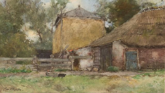 Chris van der Windt | Bauernhof mit Heuhaufen, Aquarell auf Papier, 31,0 x 51,0 cm, Unterzeichnet l.u.