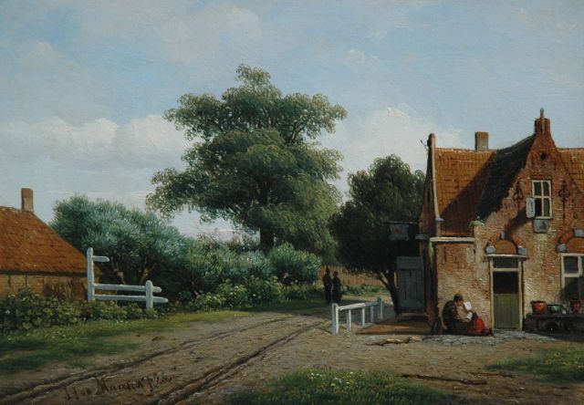 Maaten J.J. van der | Figures in front of farmhouse along a path, Öl auf Holz 17,0 x 25,0 cm, signed l.l. und dated '48