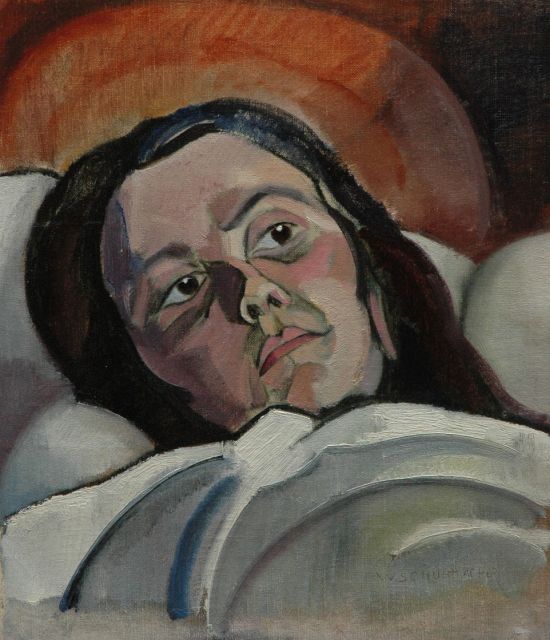 Wim Schuhmacher | The painter's sister, Öl auf Leinwand  auf Holzfaser, 46,4 x 40,2 cm, signed l.r. und executed ca. 1917