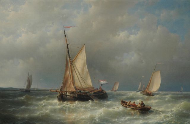 Abraham Hulk | Sailing ships at sea, Öl auf Leinwand, 60,3 x 90,3 cm, signed l.l.