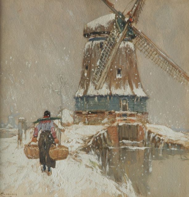 Henri Cassiers | Windmill in Volendam, Aquarell und Gouache auf Papier, 23,5 x 22,5 cm, signed l.l. und executed ca. 1917