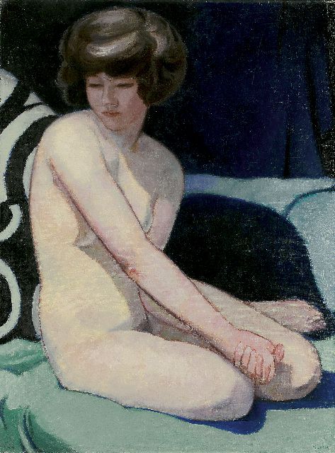 Cornelis Kloos | Weiblicher Akt und Kissen, Öl auf Leinwand, 80,2 x 60,2 cm, Unterzeichnet r.u. und datiert 1928